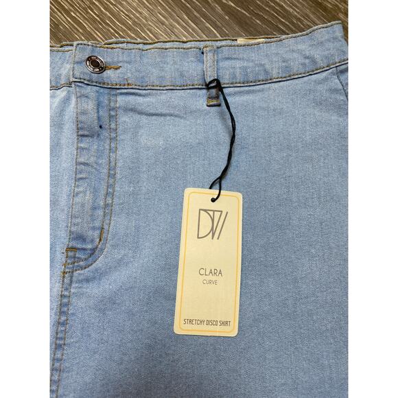 New Plus 16 ASOS Light Wash High Rise Stretch Denim Mini Skirt Jean‎ Pockets - Picture 3 of 6